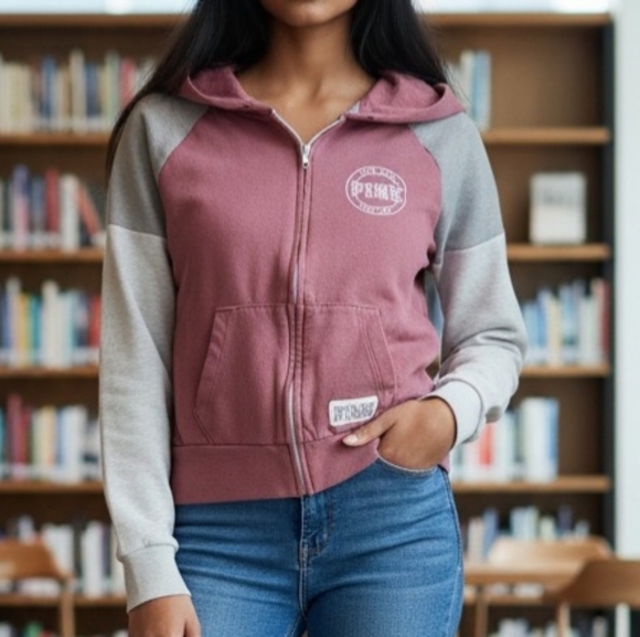 PINK Victoria's Secret Tops - Victoria's Secret Pink Colorblock Perfect Hoodie Small Full Zip Soft Begonia